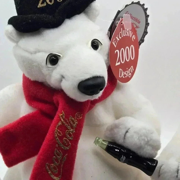 Vtg Coca-Cola Exclusive 2000 Polar Bear Plush Set Red & Black Attire Christmas - Picture 2 of 5